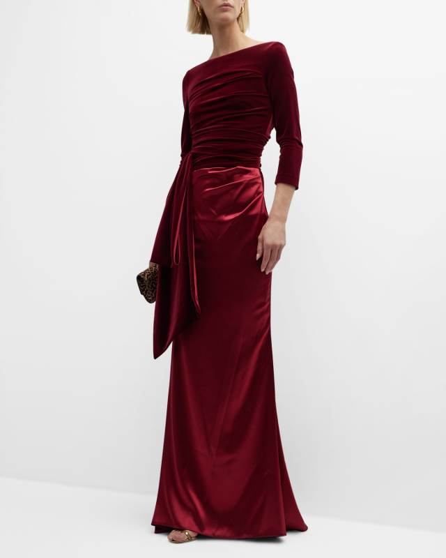 Mixed-Media Draped Bow Gown